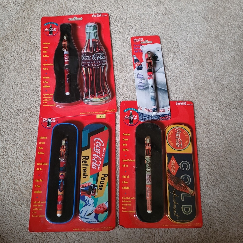NIB 4x Coca Cola Special Collectible 1996 Ceramic Roller Ball‎ Pen w/Coke  NIB